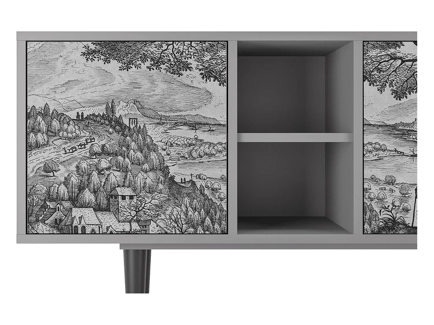 Móvel De Tv| Mueble de TV - 150х69х41 cm - T5 - Milites Requiescentes, Cinza Cinzento