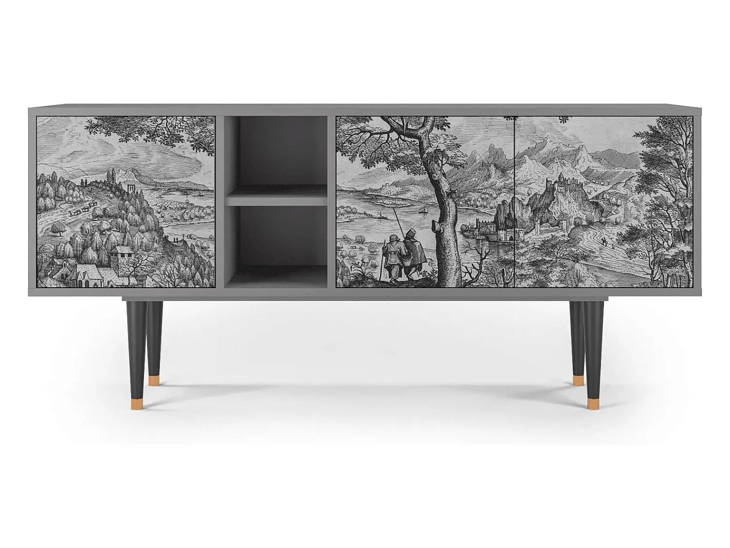 Móvel De Tv| Mueble de TV - 150х69х41 cm - T5 - Milites Requiescentes, Cinza Cinzento