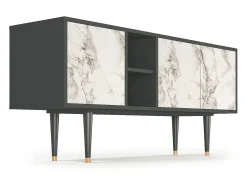 Móvel De Tv* Mueble de TV - 150х69х41 cm - T5 - Milk Marble, Antracite Cinza antracite