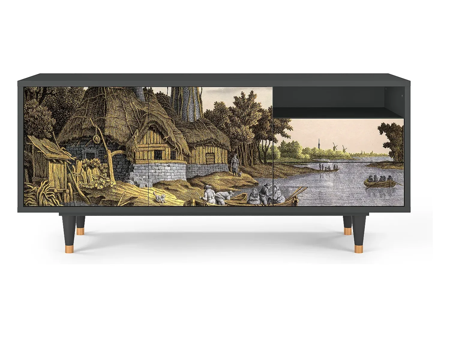 Móvel De Tv| Mueble de TV - 125х56х41 cm - T7 - Mill along a River, Antracite Cinza antracite