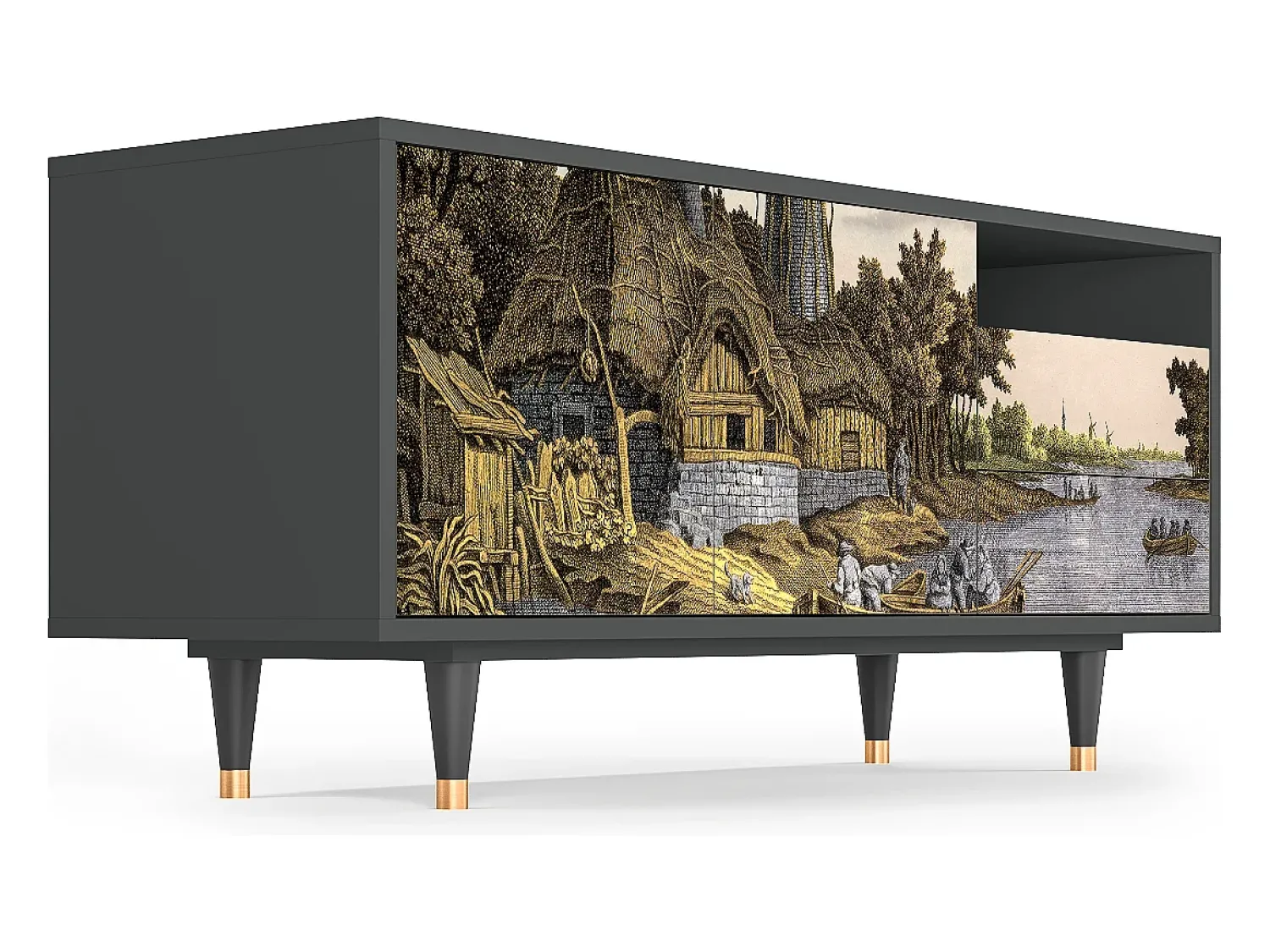 Móvel De Tv| Mueble de TV - 125х56х41 cm - T7 - Mill along a River, Antracite Cinza antracite