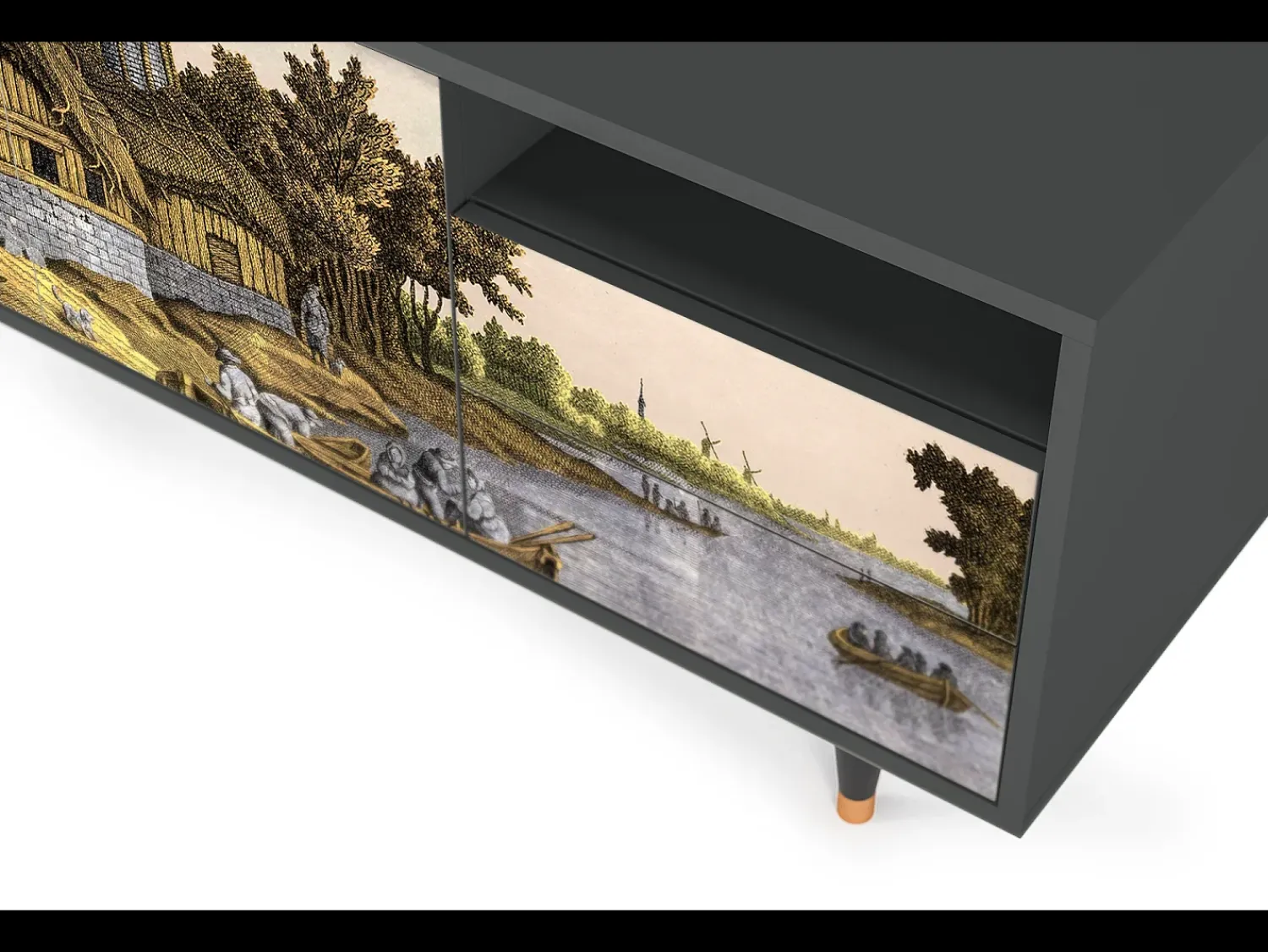Móvel De Tv| Mueble de TV - 125х56х41 cm - T7 - Mill along a River, Antracite Cinza antracite