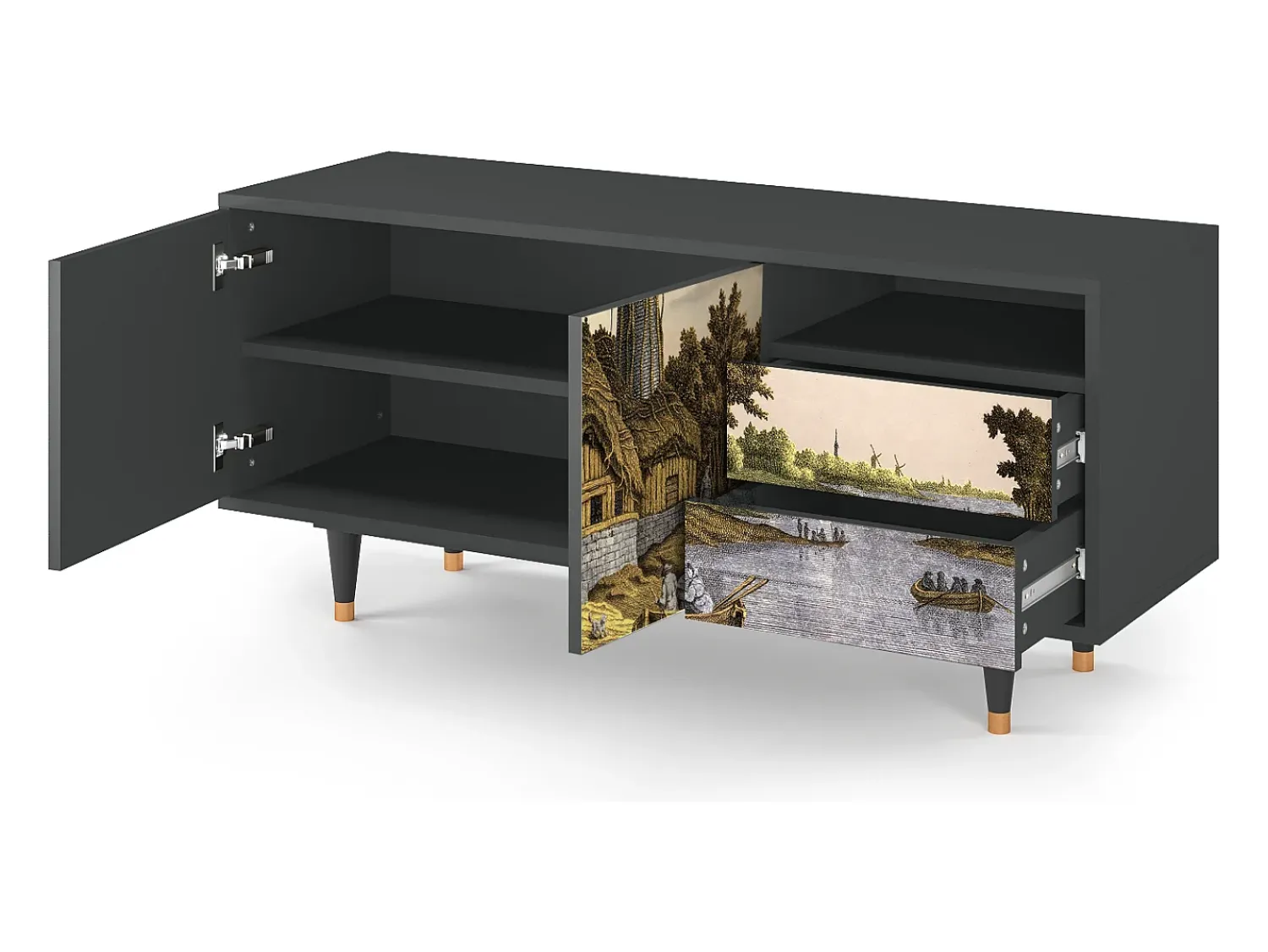 Móvel De Tv| Mueble de TV - 125х56х41 cm - T7 - Mill along a River, Antracite Cinza antracite