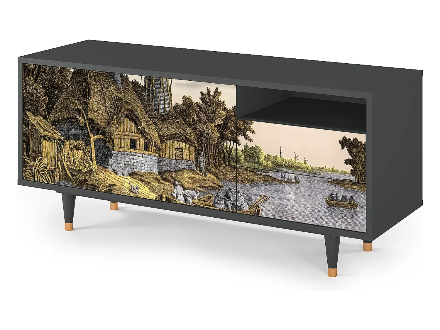 Móvel De Tv| Mueble de TV - 125х56х41 cm - T7 - Mill along a River, Antracite Cinza antracite