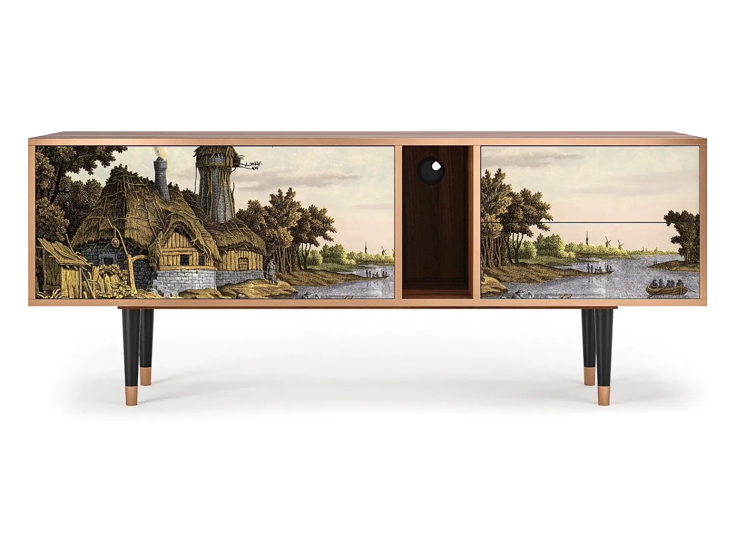 Móvel De Tv| Mueble de TV - 170х69х48 cm - T1 - Mill along a River, Nogueira Castanho