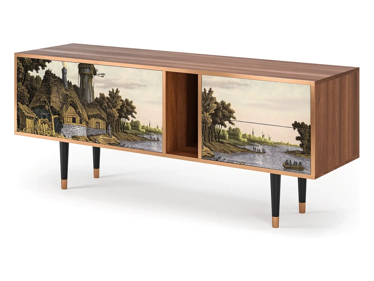 Móvel De Tv| Mueble de TV - 170х69х48 cm - T1 - Mill along a River, Nogueira Castanho