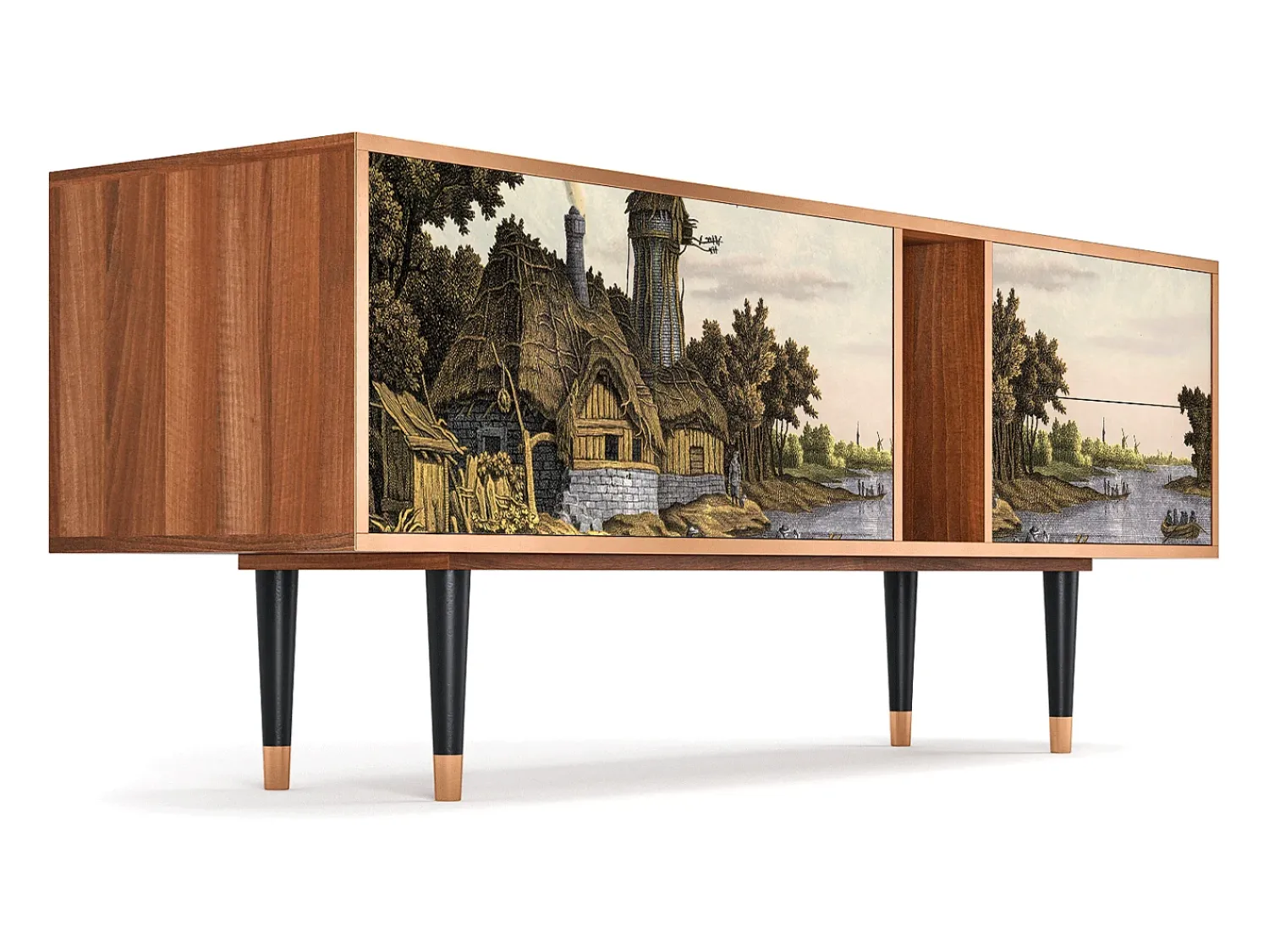 Móvel De Tv| Mueble de TV - 170х69х48 cm - T1 - Mill along a River, Nogueira Castanho