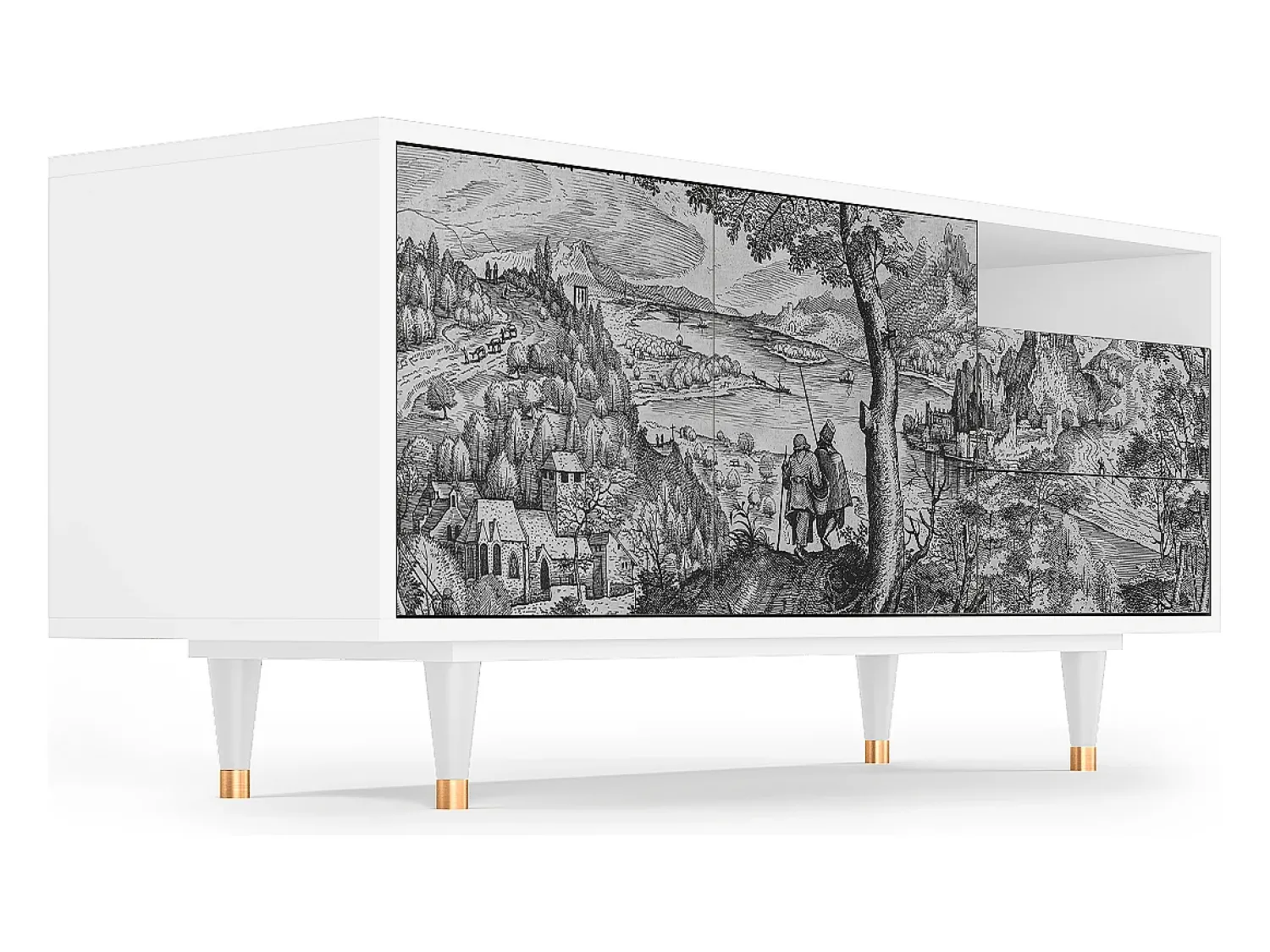 New Mueble de TV - 125х56х41 cm - T7 - Milites Requiescentes, Branco Bege