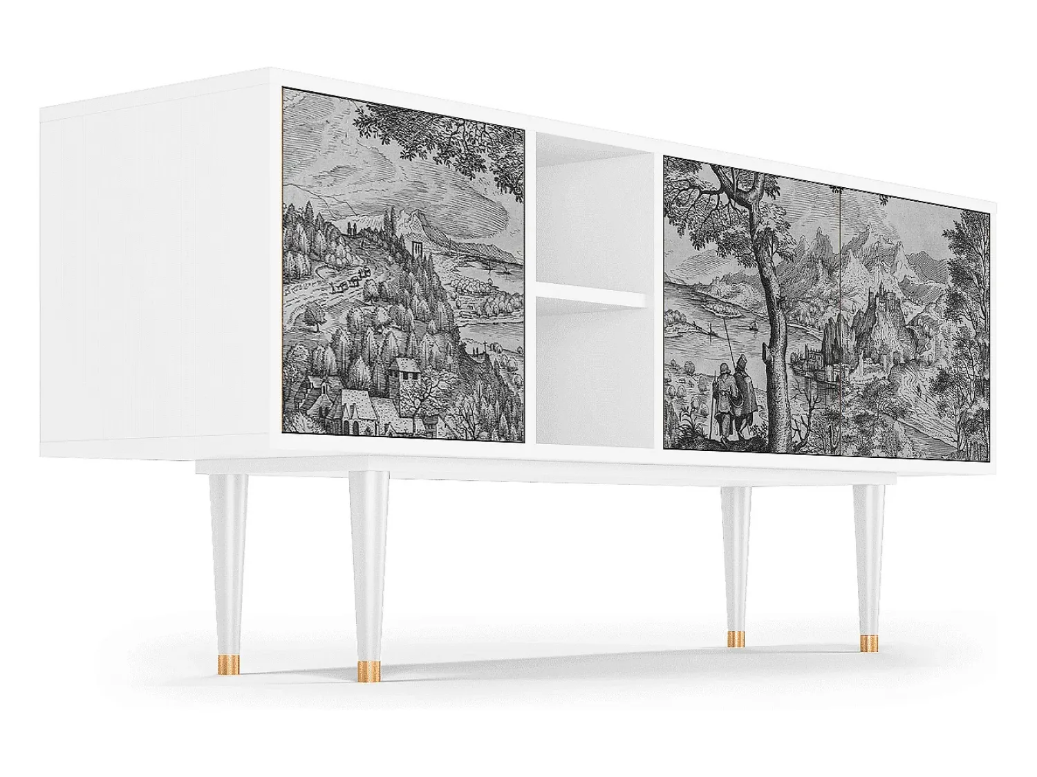 Móvel De Tv* Mueble de TV - 150х69х41 cm - T5 - Milites Requiescentes, Branco Bege