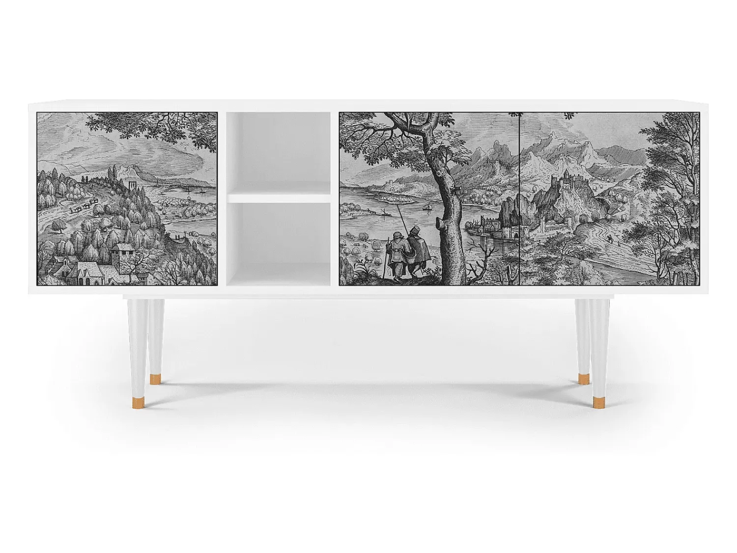 Móvel De Tv* Mueble de TV - 150х69х41 cm - T5 - Milites Requiescentes, Branco Bege