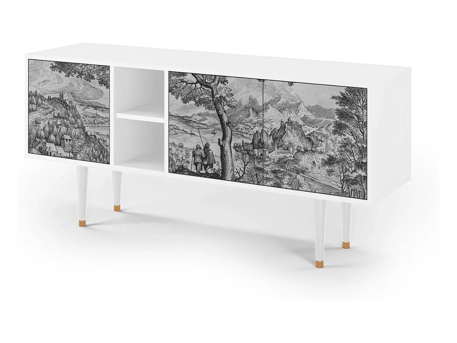 Móvel De Tv* Mueble de TV - 150х69х41 cm - T5 - Milites Requiescentes, Branco Bege