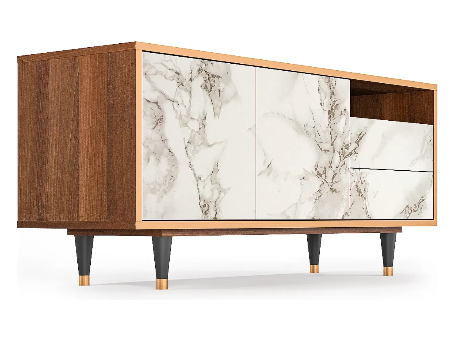 Mueble de TV - 125х56х41 cm - T7 - Milk Marble, Nogueira^ Móvel De Tv