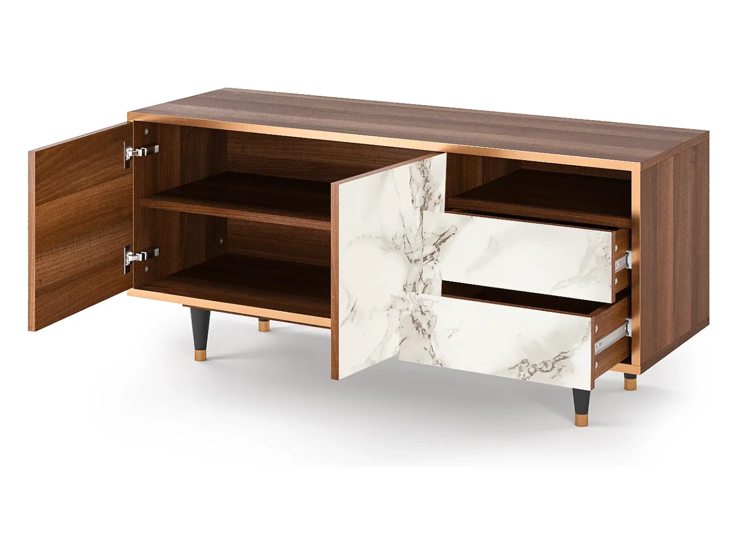 Mueble de TV - 125х56х41 cm - T7 - Milk Marble, Nogueira^ Móvel De Tv