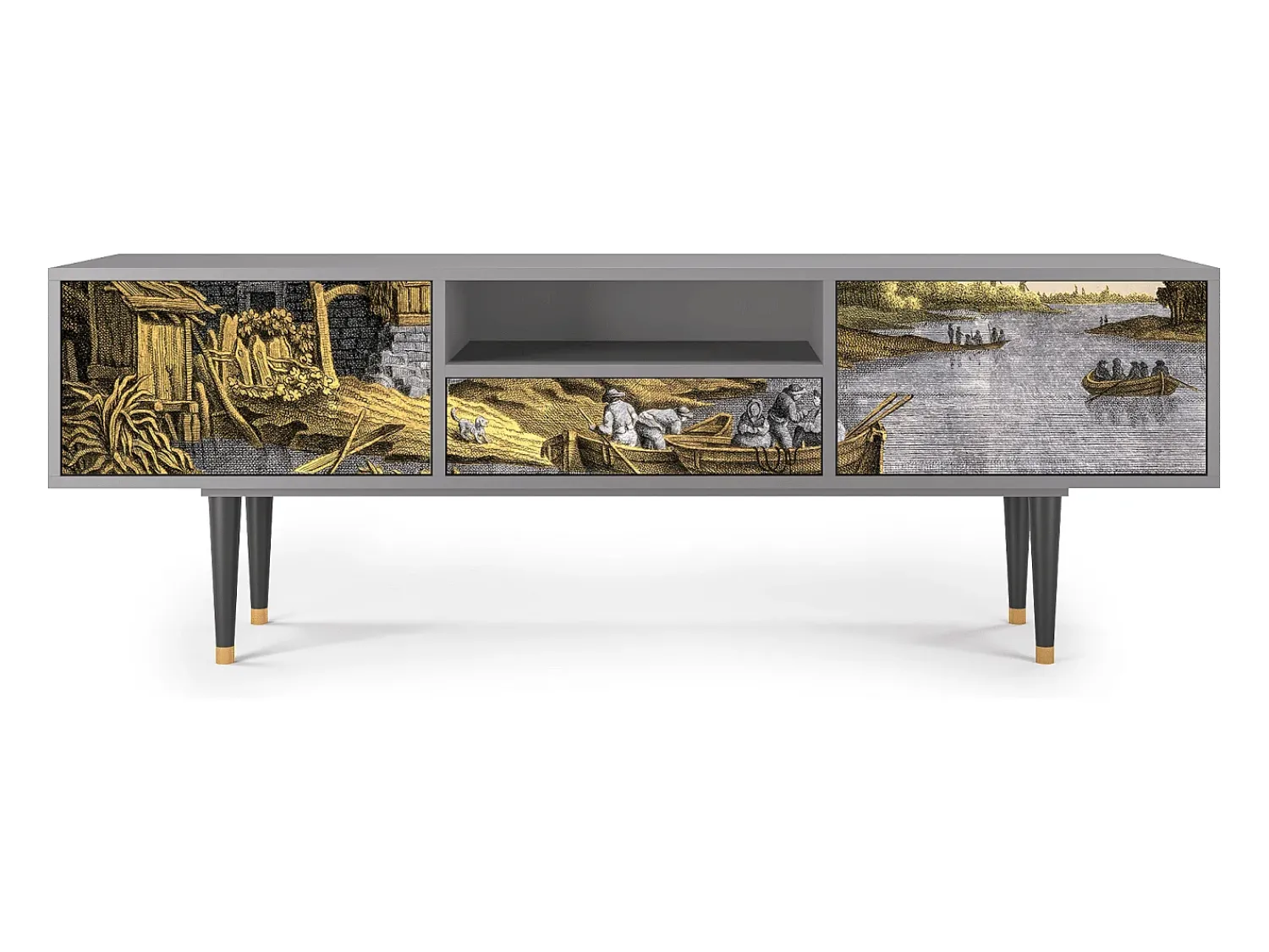 New Mueble de TV - 170х59х41 cm - T6 - Mill along a River, Cinza Cinzento