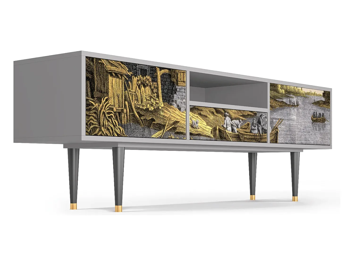 New Mueble de TV - 170х59х41 cm - T6 - Mill along a River, Cinza Cinzento