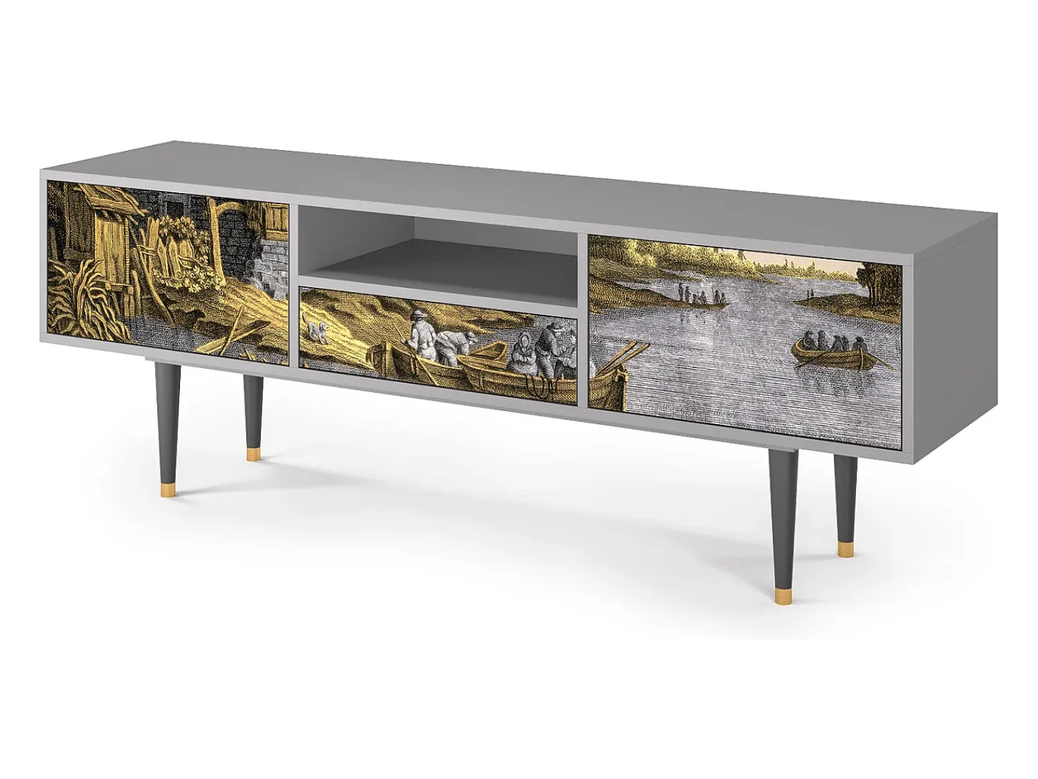 New Mueble de TV - 170х59х41 cm - T6 - Mill along a River, Cinza Cinzento
