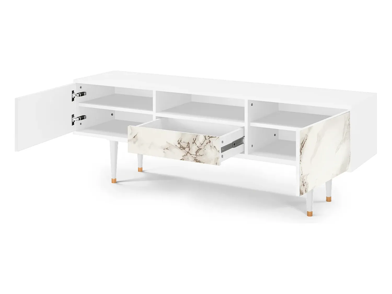 Móvel De Tv* Mueble de TV - 170х59х41 cm - T6 - Milk Marble, Branco Bege