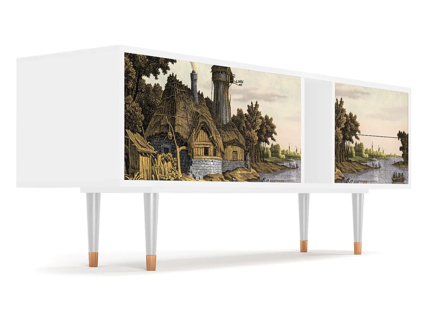 Mueble de TV - 170х69х48 cm - T1 - Mill along a River, Branco^ Móvel De Tv