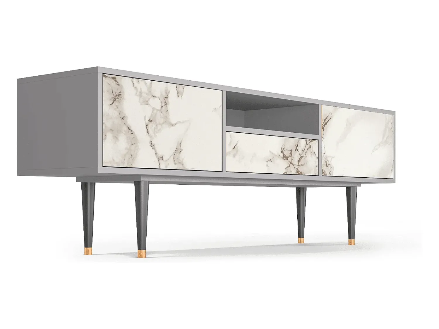 Mueble de TV - 170х59х41 cm - T6 - Milk Marble, Cinza Cinzento