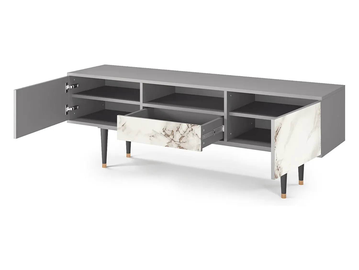 Mueble de TV - 170х59х41 cm - T6 - Milk Marble, Cinza Cinzento
