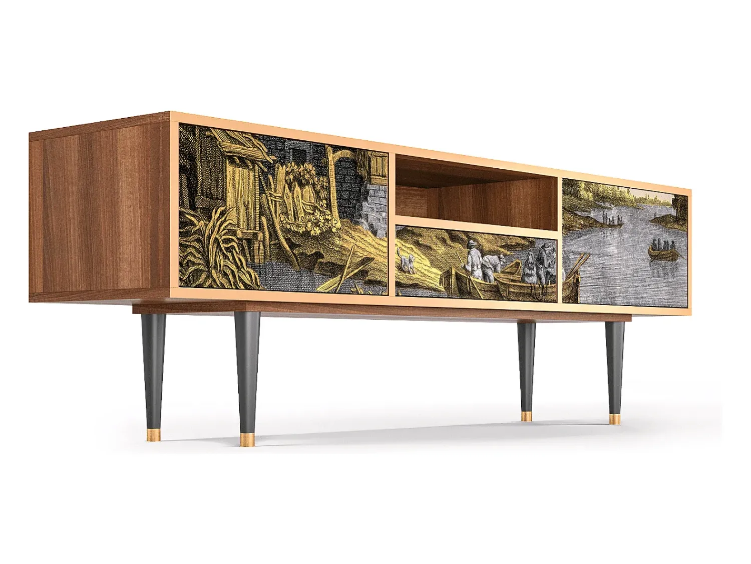 Móvel De Tv* Mueble de TV - 170х59х41 cm - T6 - Mill along a River, Nogueira Castanho