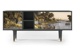 Móvel De Tv* Mueble de TV - 150х69х41 cm - T5 - Mill along a River, Antracite Cinza antracite