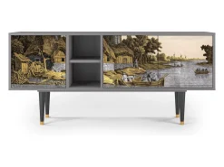 Móvel De Tv| Mueble de TV - 150х69х41 cm - T5 - Mill along a River, Cinza Cinzento