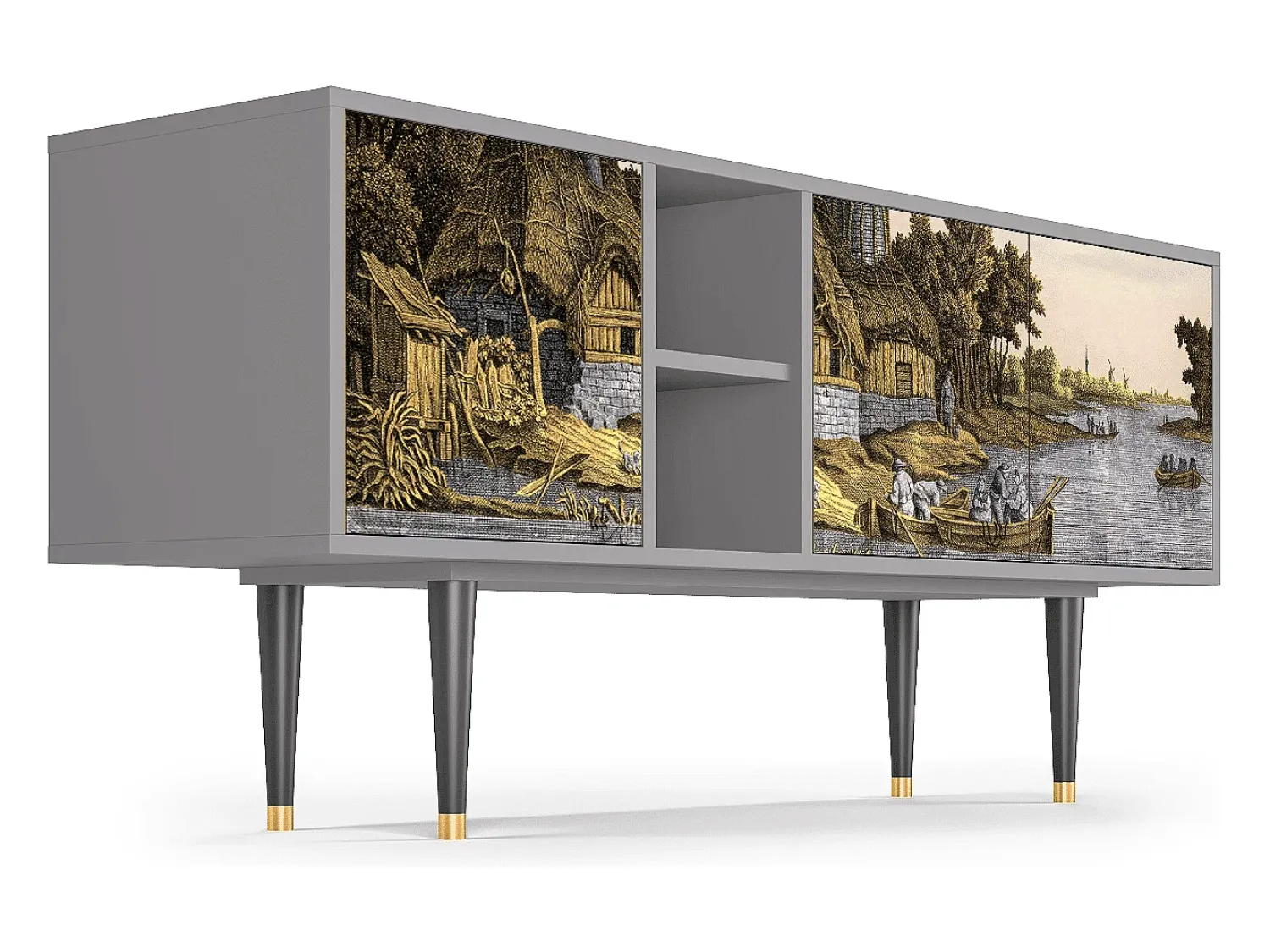 Móvel De Tv| Mueble de TV - 150х69х41 cm - T5 - Mill along a River, Cinza Cinzento