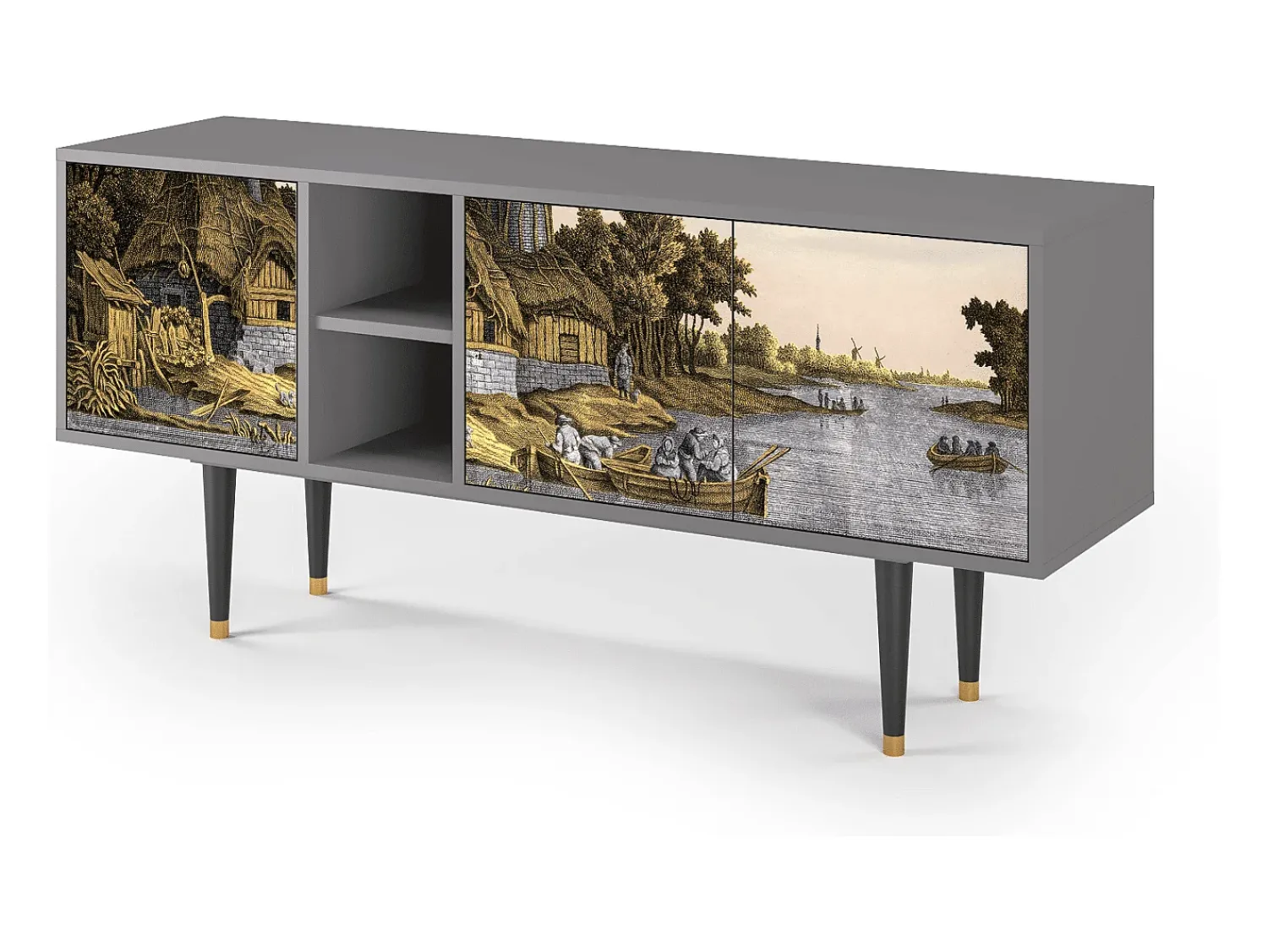 Móvel De Tv| Mueble de TV - 150х69х41 cm - T5 - Mill along a River, Cinza Cinzento