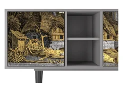 Móvel De Tv| Mueble de TV - 150х69х41 cm - T5 - Mill along a River, Cinza Cinzento