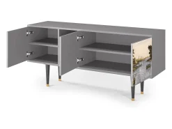 Móvel De Tv| Mueble de TV - 150х69х41 cm - T5 - Mill along a River, Cinza Cinzento