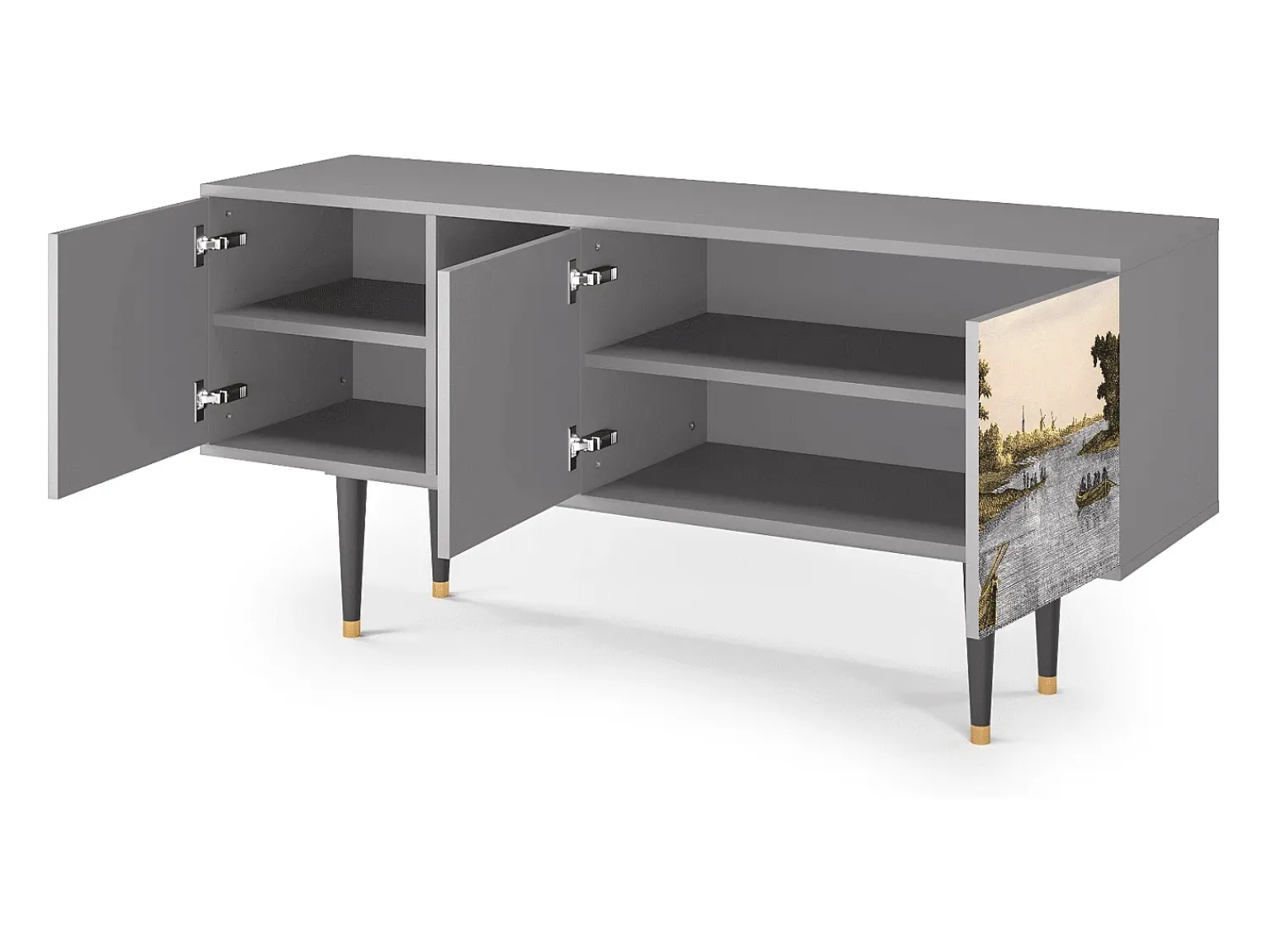Móvel De Tv| Mueble de TV - 150х69х41 cm - T5 - Mill along a River, Cinza Cinzento