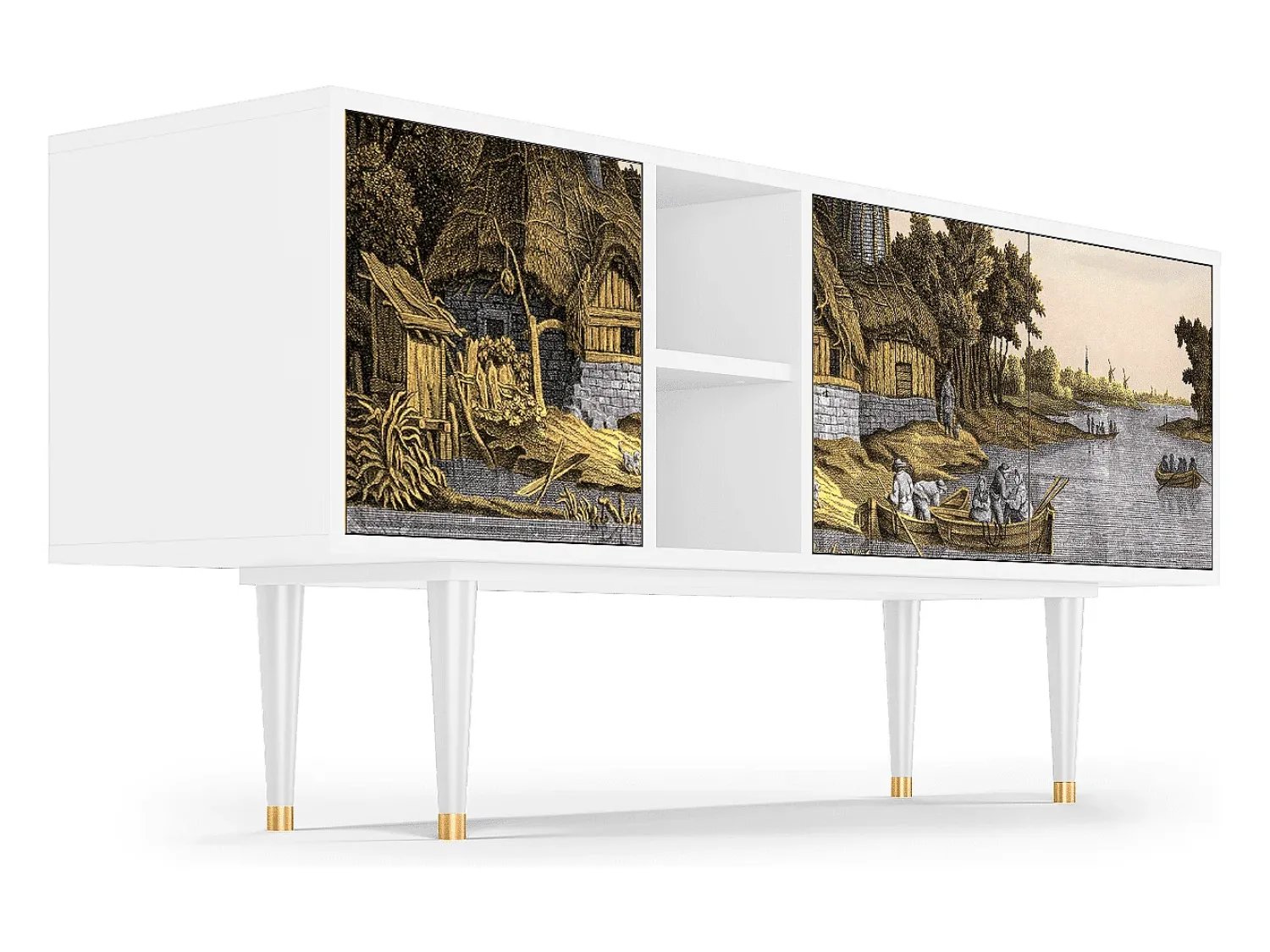 Mueble de TV - 150х69х41 cm - T5 - Mill along a River, Branco^ Móvel De Tv