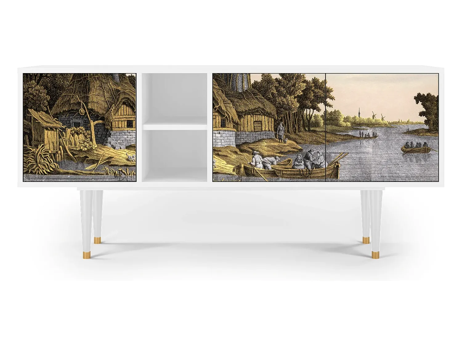 Mueble de TV - 150х69х41 cm - T5 - Mill along a River, Branco^ Móvel De Tv