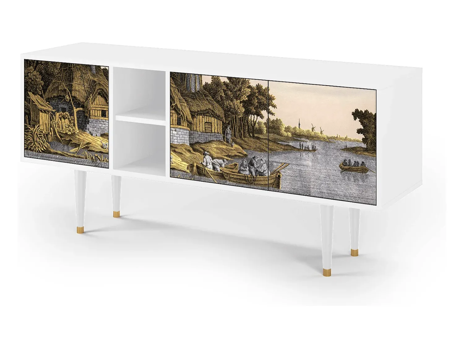 Mueble de TV - 150х69х41 cm - T5 - Mill along a River, Branco^ Móvel De Tv