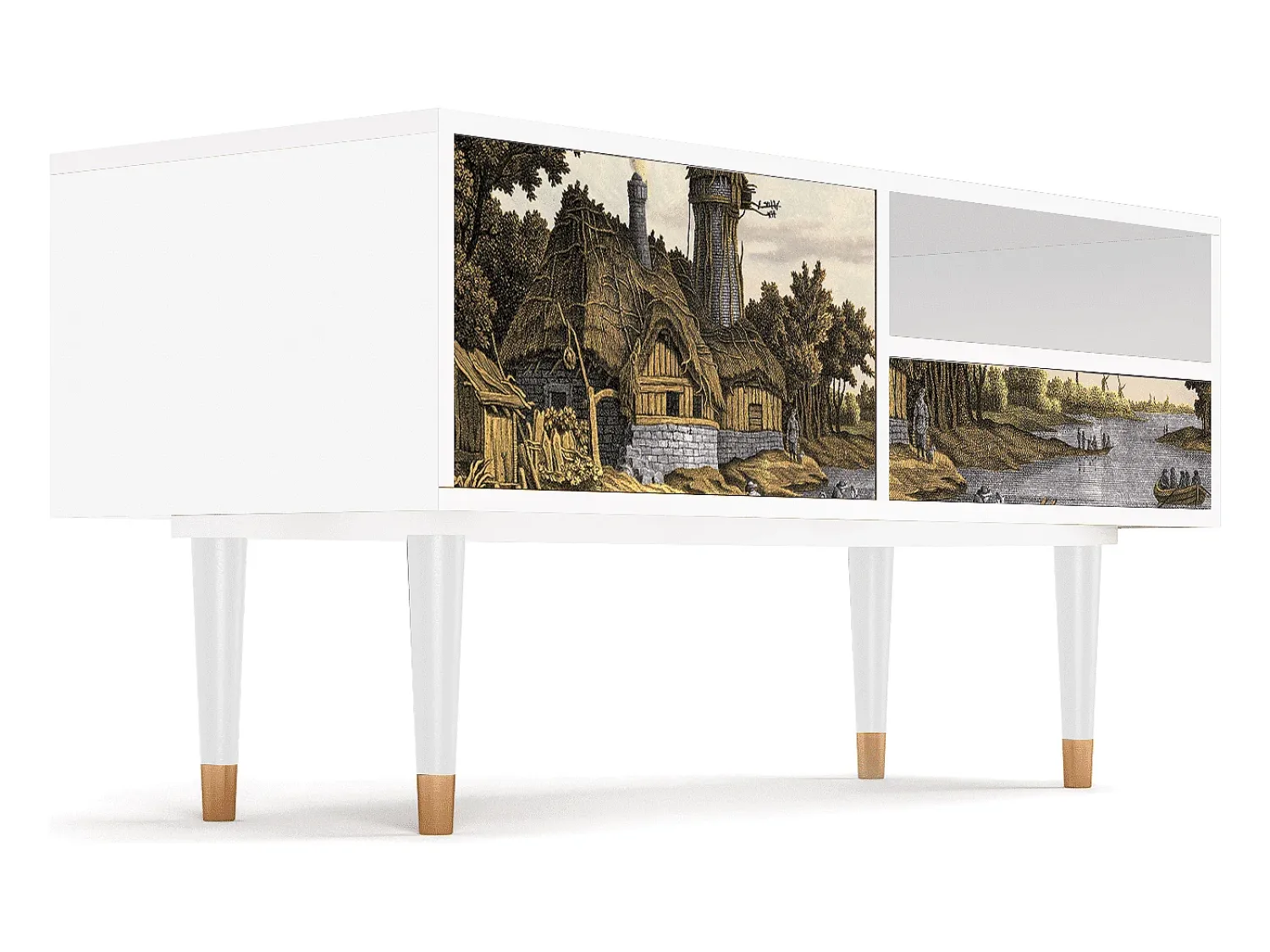 Móvel De Tv| Mueble de TV - 115х59х48 cm - T3 - Mill along a River, Branco Bege
