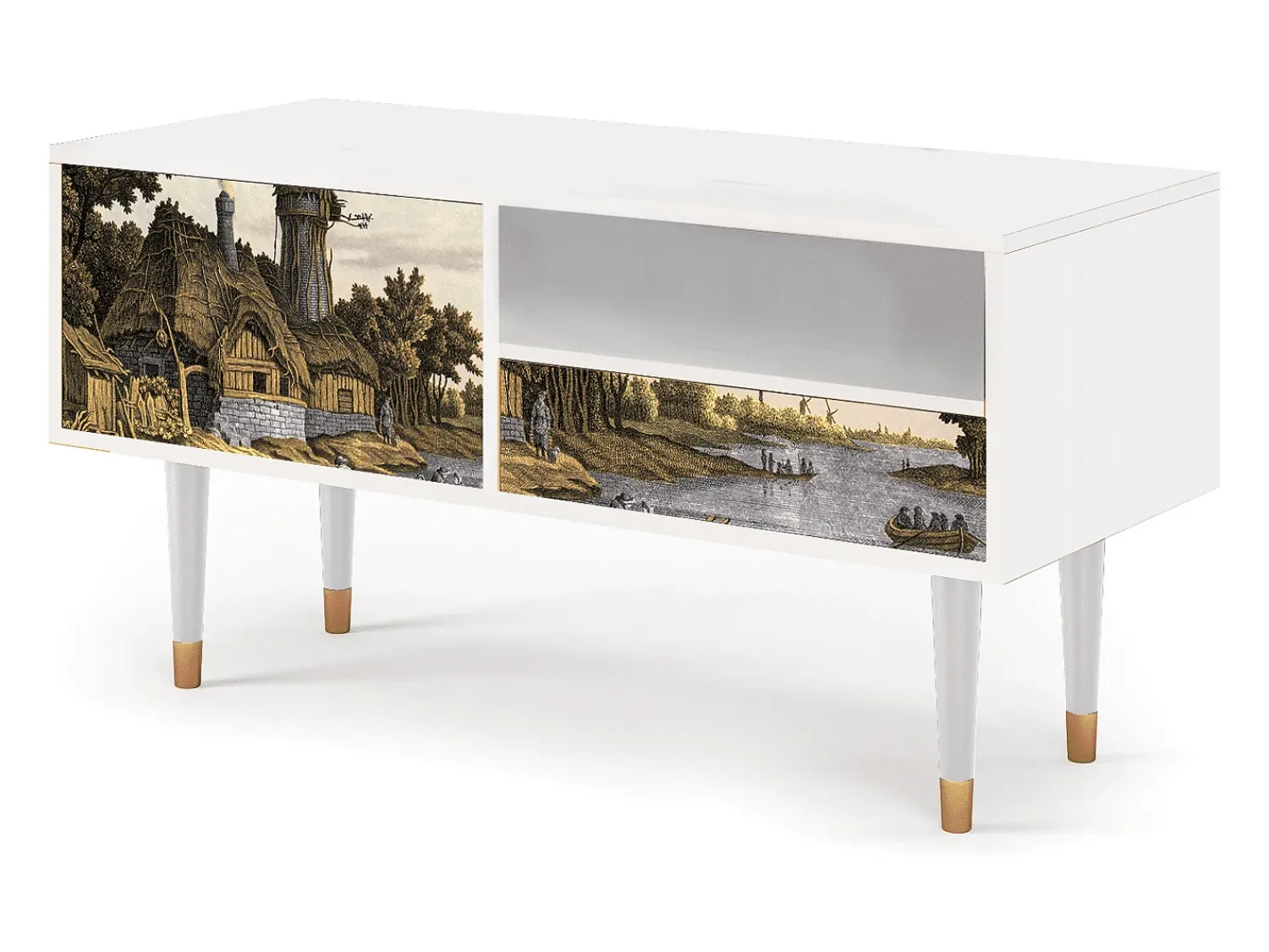 Móvel De Tv| Mueble de TV - 115х59х48 cm - T3 - Mill along a River, Branco Bege