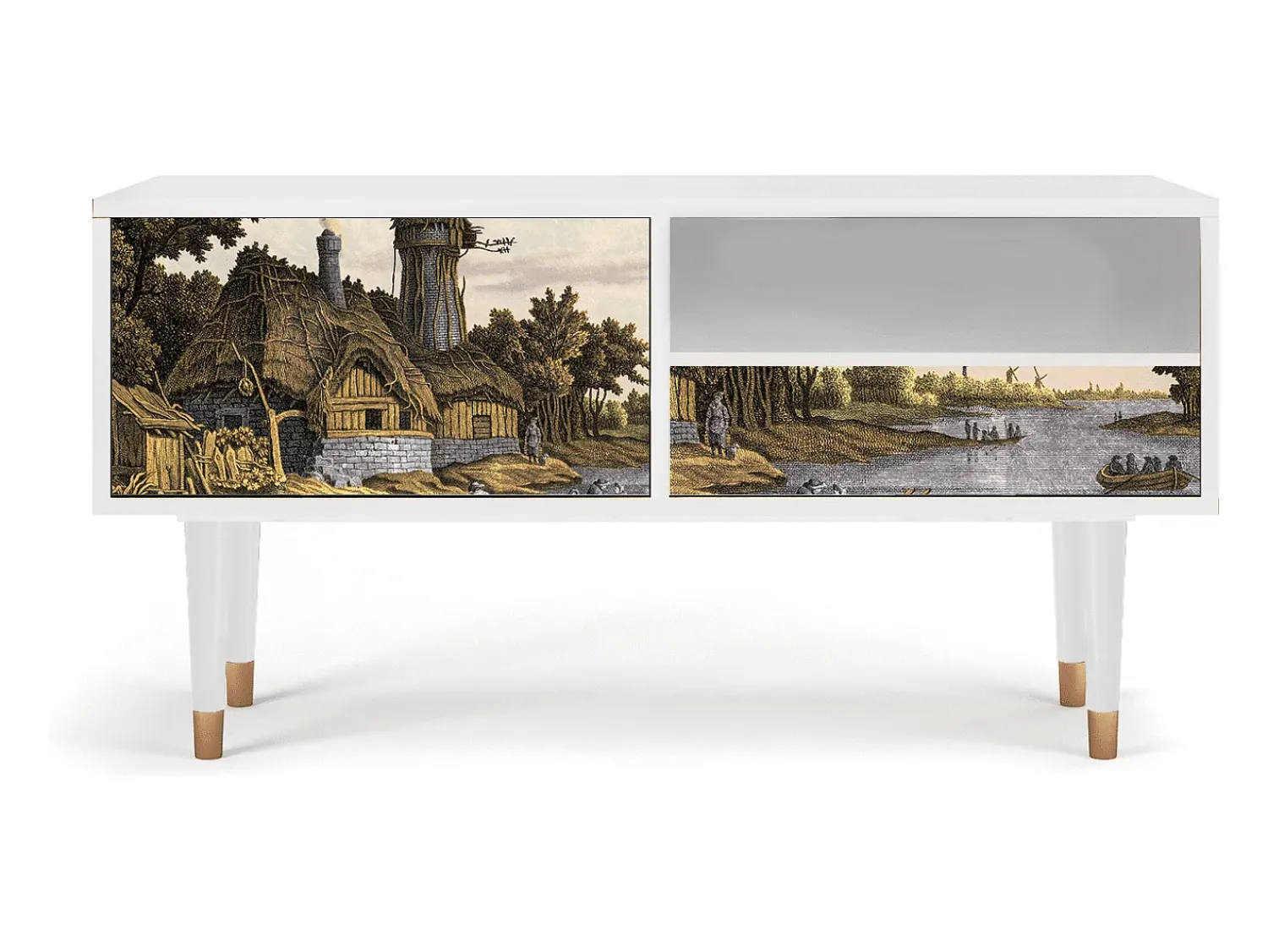 Móvel De Tv| Mueble de TV - 115х59х48 cm - T3 - Mill along a River, Branco Bege