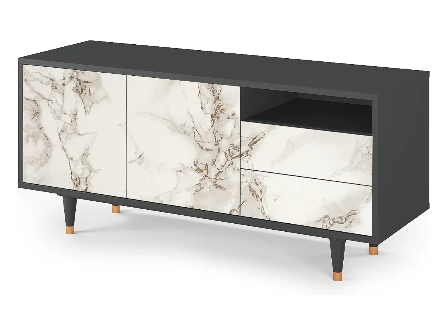 Mueble de TV - 125х56х41 cm - T7 - Milk Marble, Antracite^ Móvel De Tv