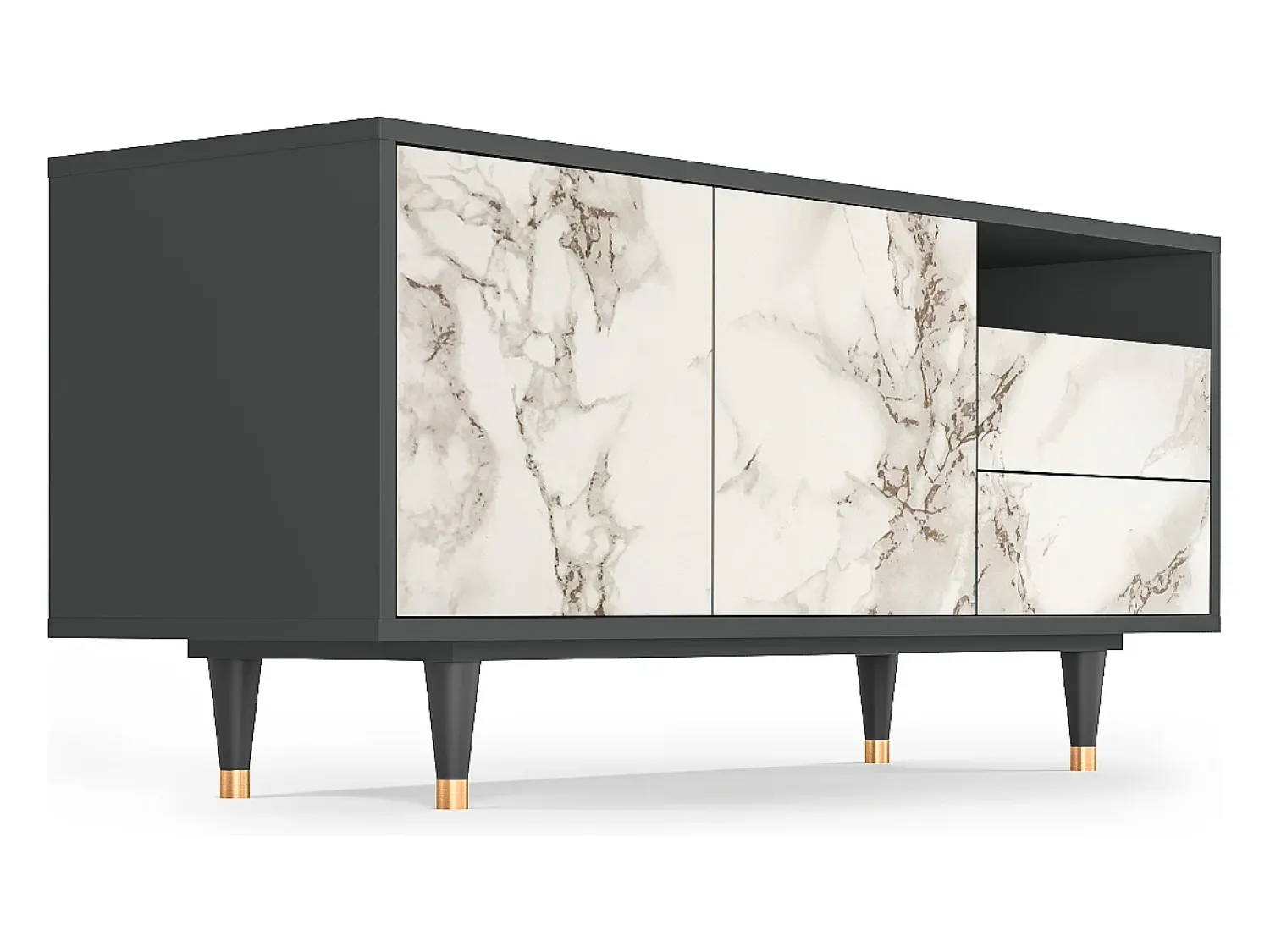 Mueble de TV - 125х56х41 cm - T7 - Milk Marble, Antracite^ Móvel De Tv