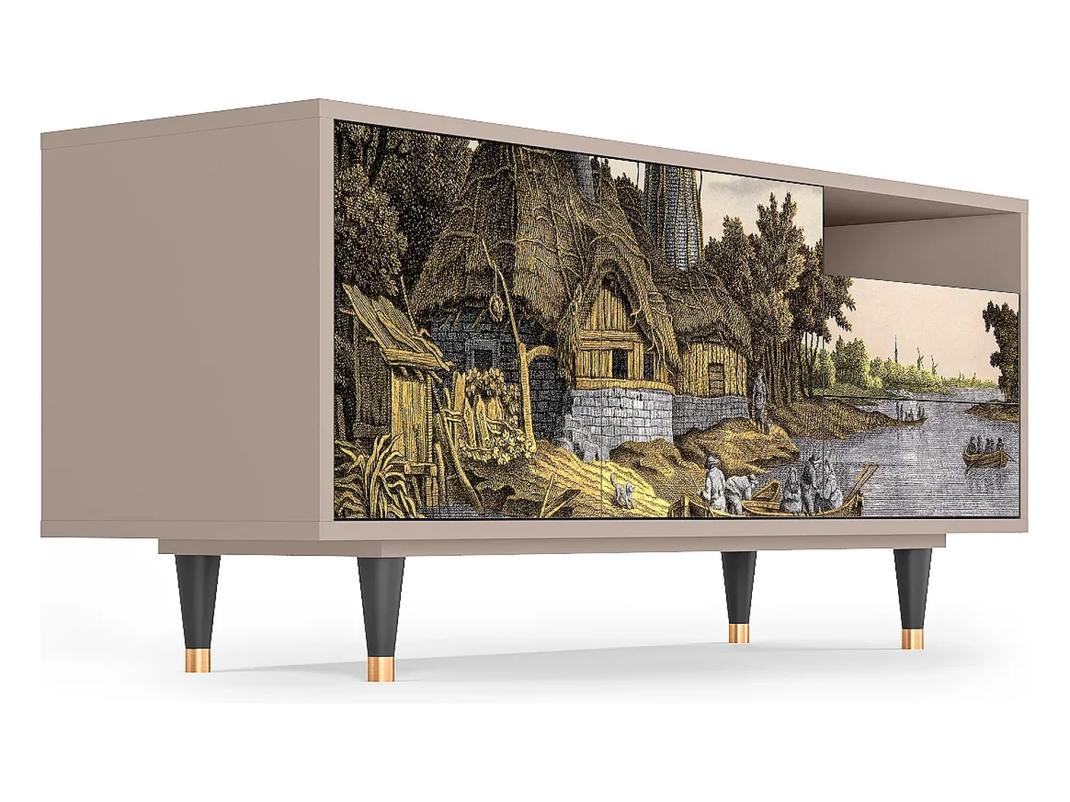 Móvel De Tv* Mueble de TV - 125х56х41 cm - T7 - Mill along a River, Latte Bege
