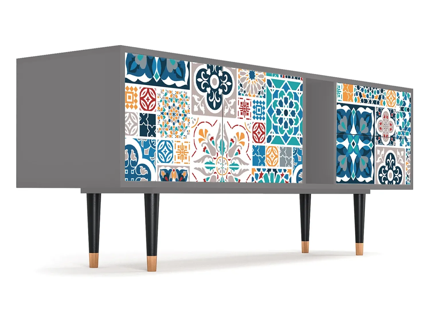 Hot Mueble de TV - 170х69х48 cm - T1 - Moroccan Market, Cinza Cinzento