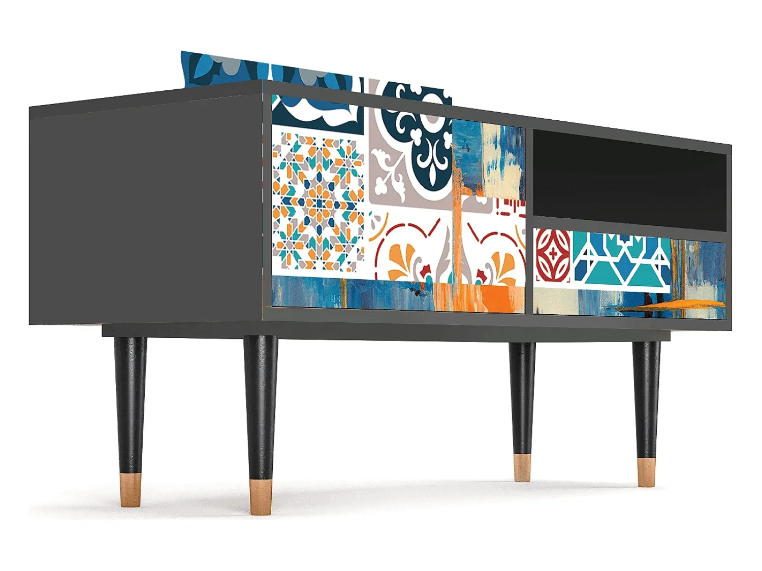 Móvel De Tv* Mueble de TV - 115х59х48 cm - T3 - Moroccan Market, Antracite Cinza antracite