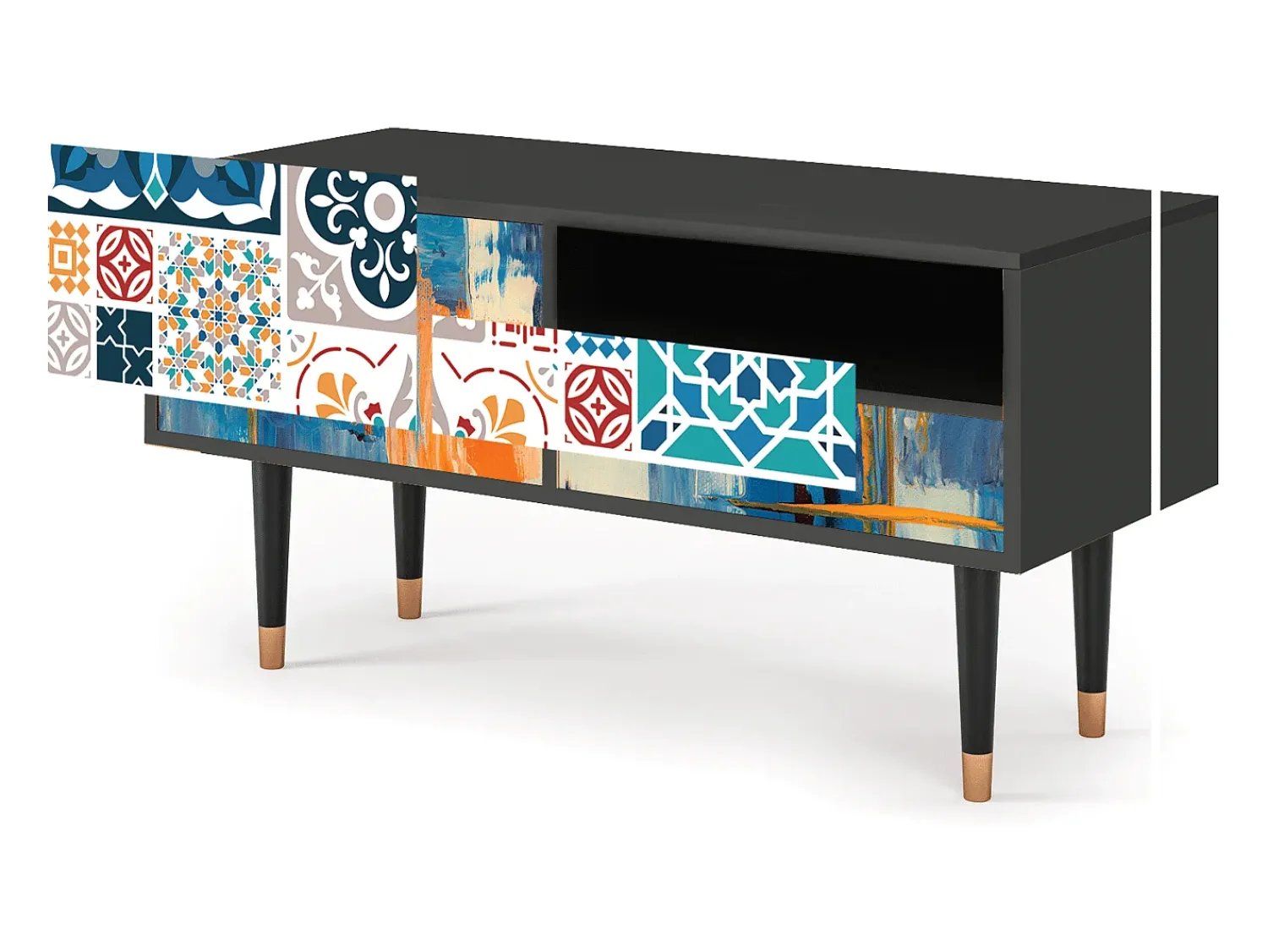 Móvel De Tv* Mueble de TV - 115х59х48 cm - T3 - Moroccan Market, Antracite Cinza antracite