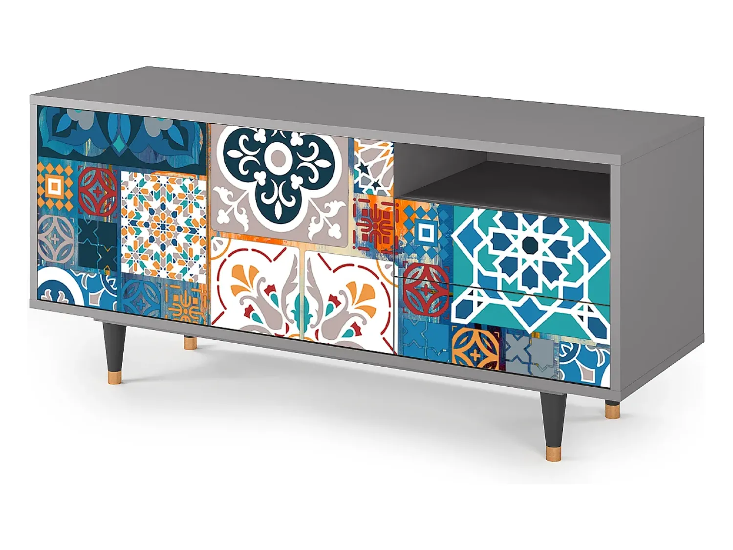 Discount Mueble de TV - 125х56х41 cm - T7 - Moroccan Market, Cinza Cinzento