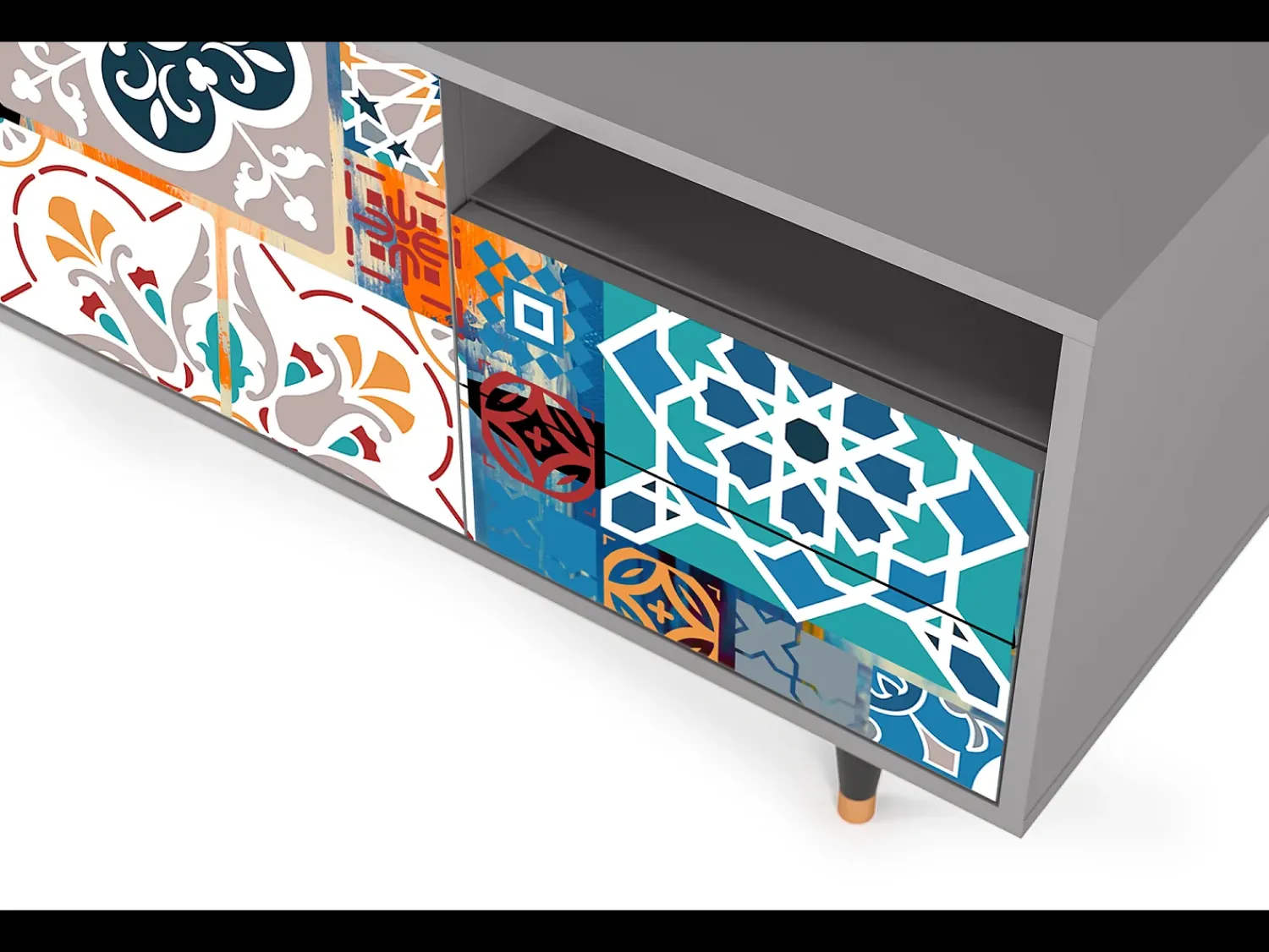 Discount Mueble de TV - 125х56х41 cm - T7 - Moroccan Market, Cinza Cinzento