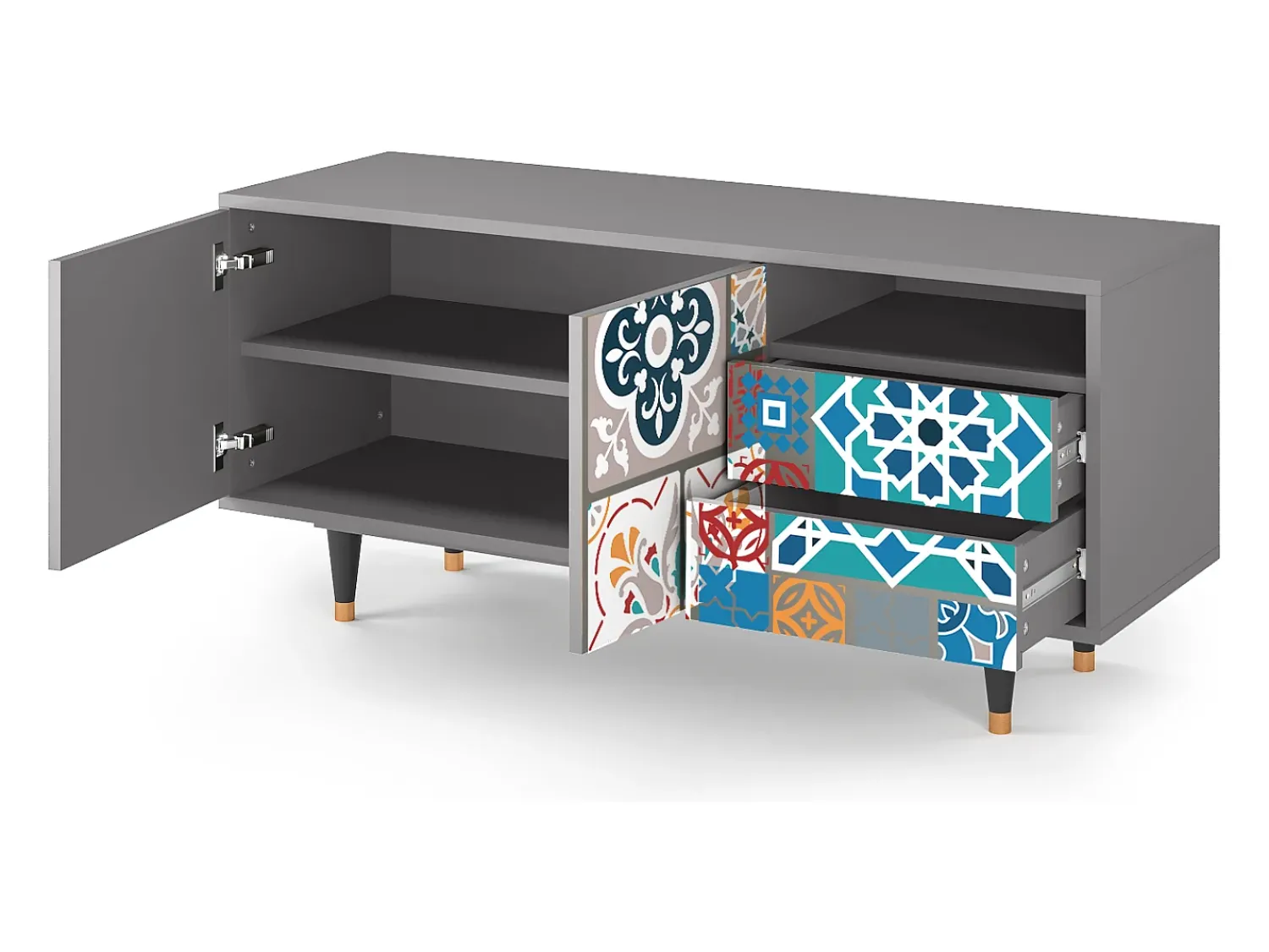 Discount Mueble de TV - 125х56х41 cm - T7 - Moroccan Market, Cinza Cinzento