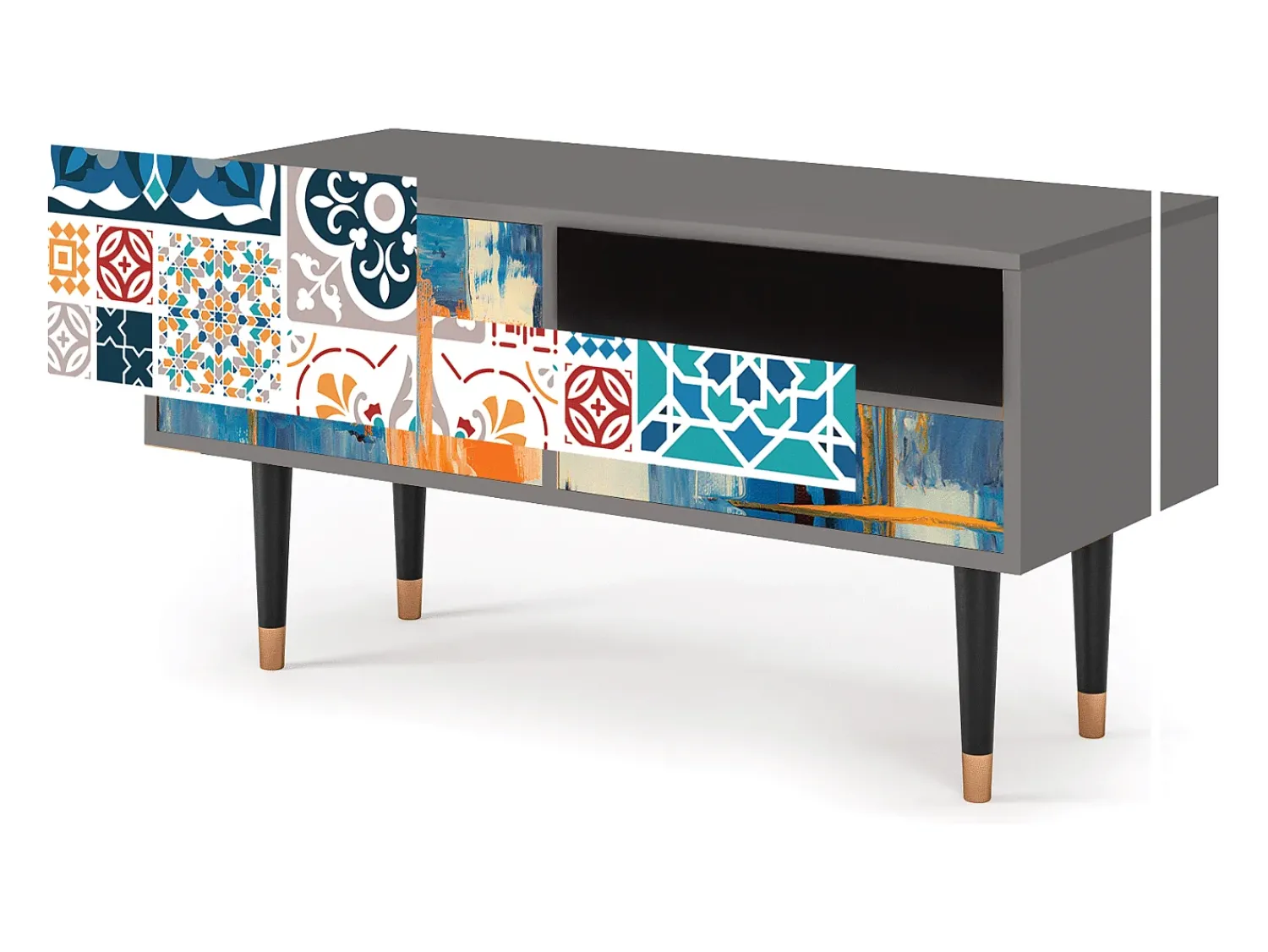 Móvel De Tv* Mueble de TV - 115х59х48 cm - T3 - Moroccan Market, Cinza Cinzento