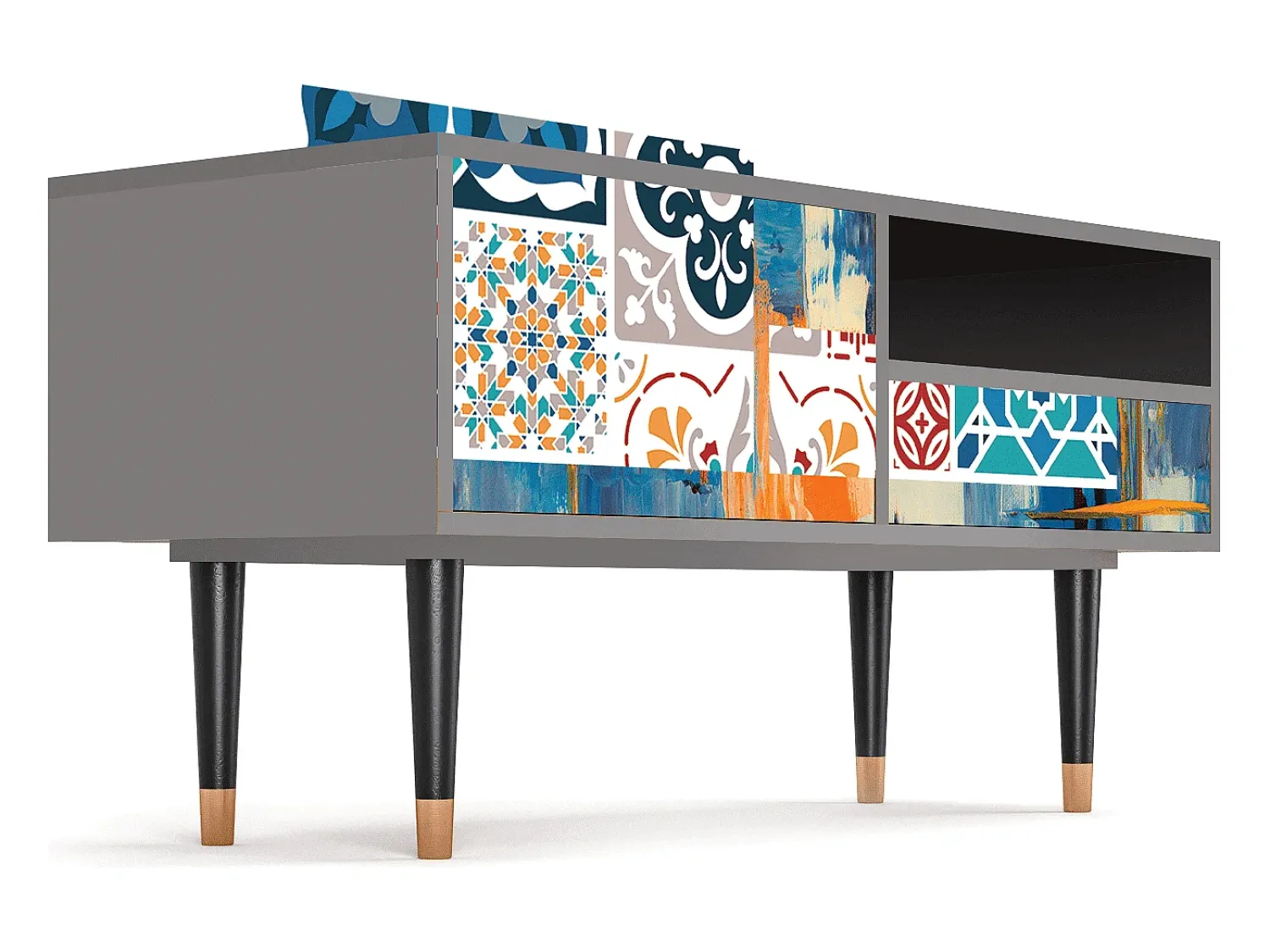 Móvel De Tv* Mueble de TV - 115х59х48 cm - T3 - Moroccan Market, Cinza Cinzento