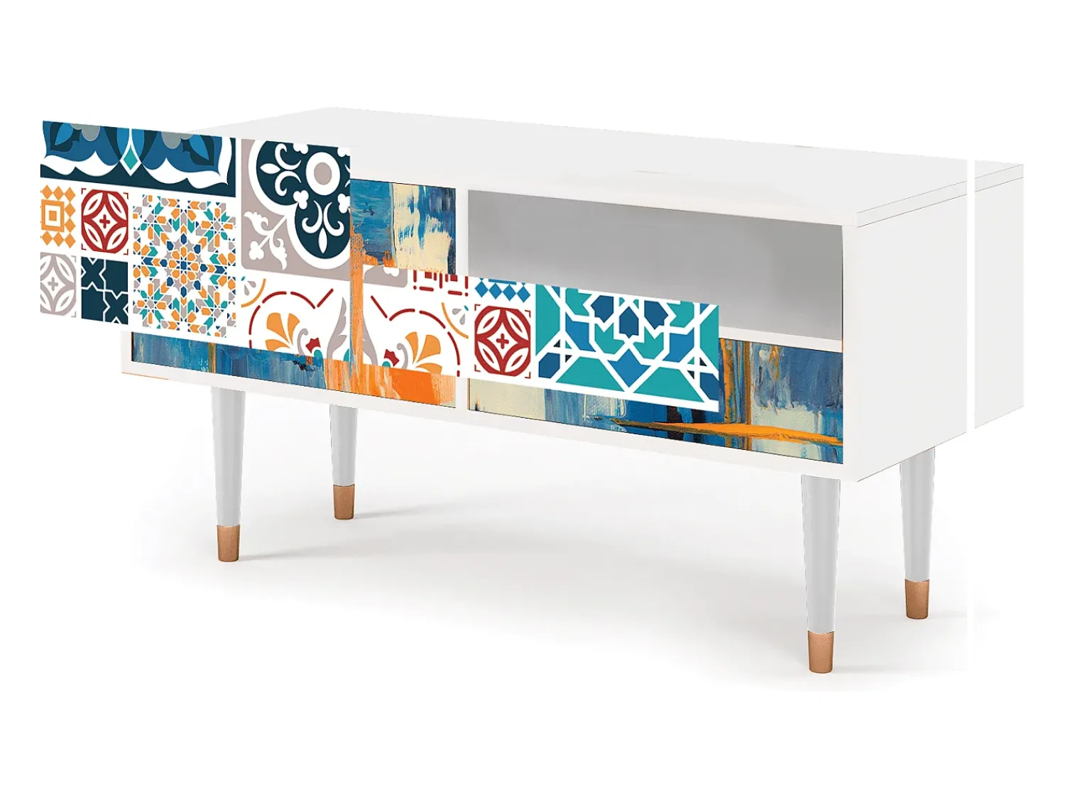 Móvel De Tv* Mueble de TV - 115х59х48 cm - T3 - Moroccan Market, Branco Bege